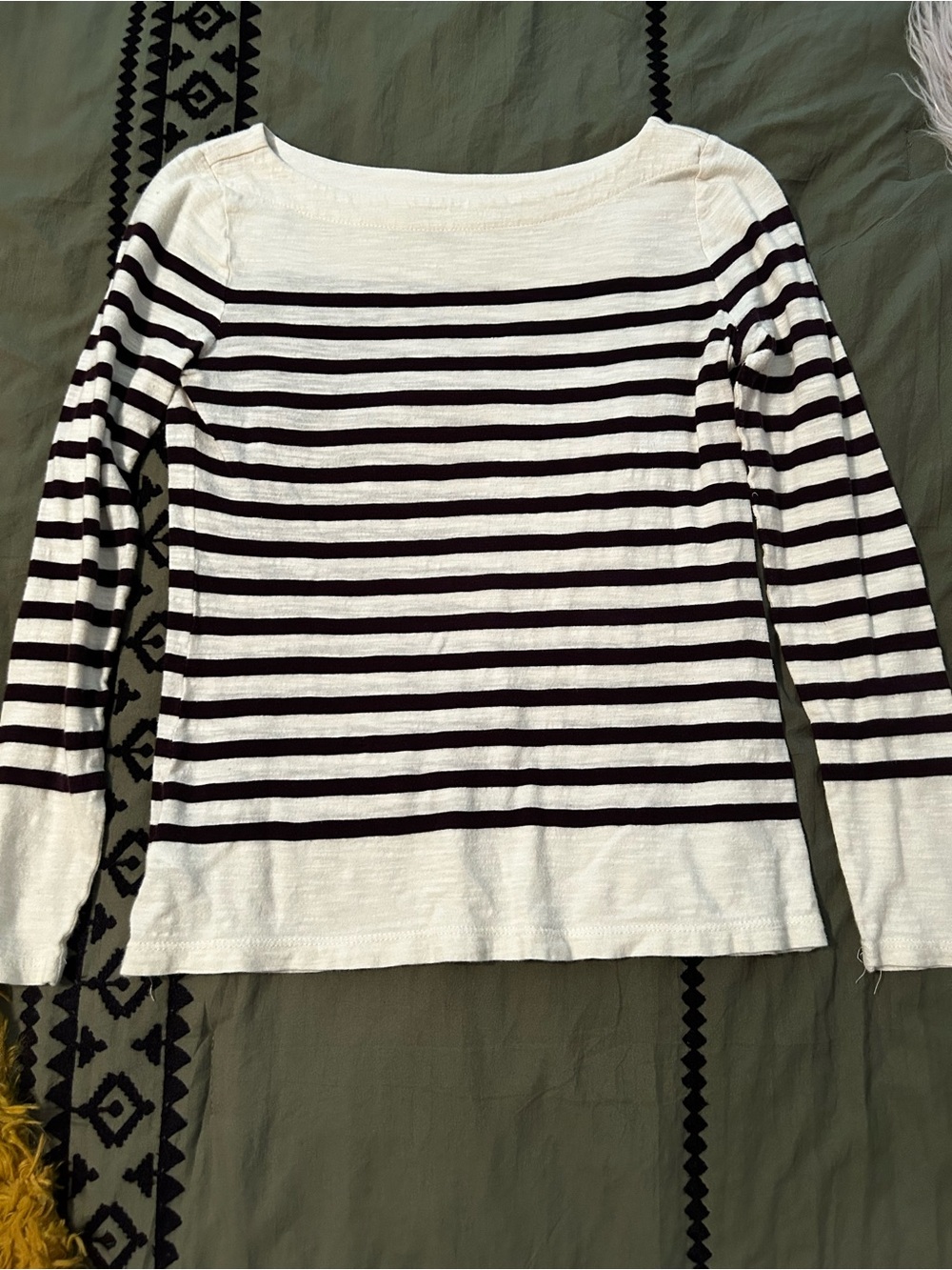 Loft Striped Long-Sleeve Boatneck Top -l